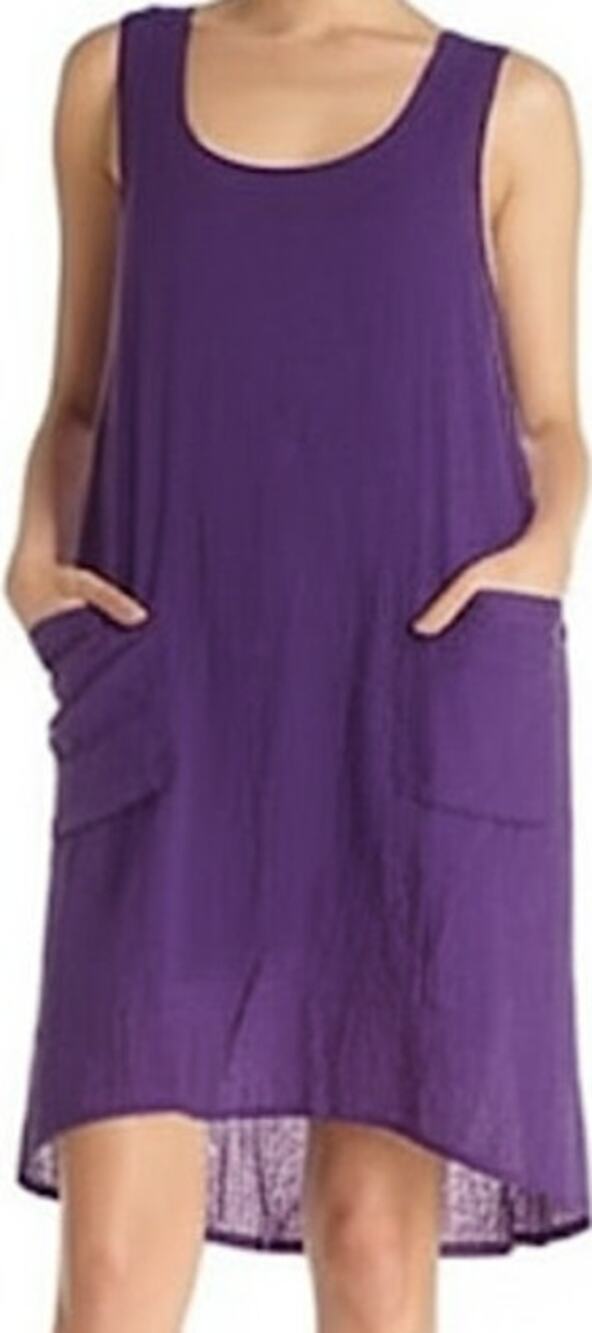 Flax Engelhart 100% Linen Dress Shift Lagenlook Pockets Tank Crew Purple L